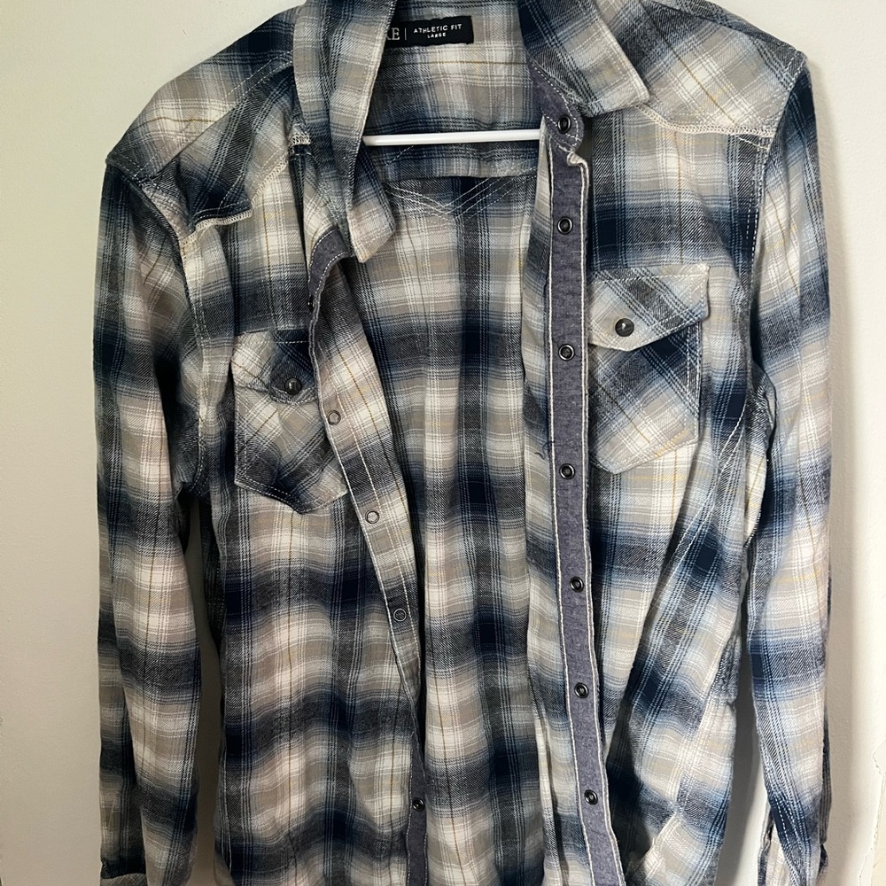 BKE Blue and White Plaid Dress Shirt